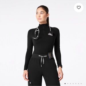 Figs Black Salta Seamless ¼ Zip Longsleeve Underscrub